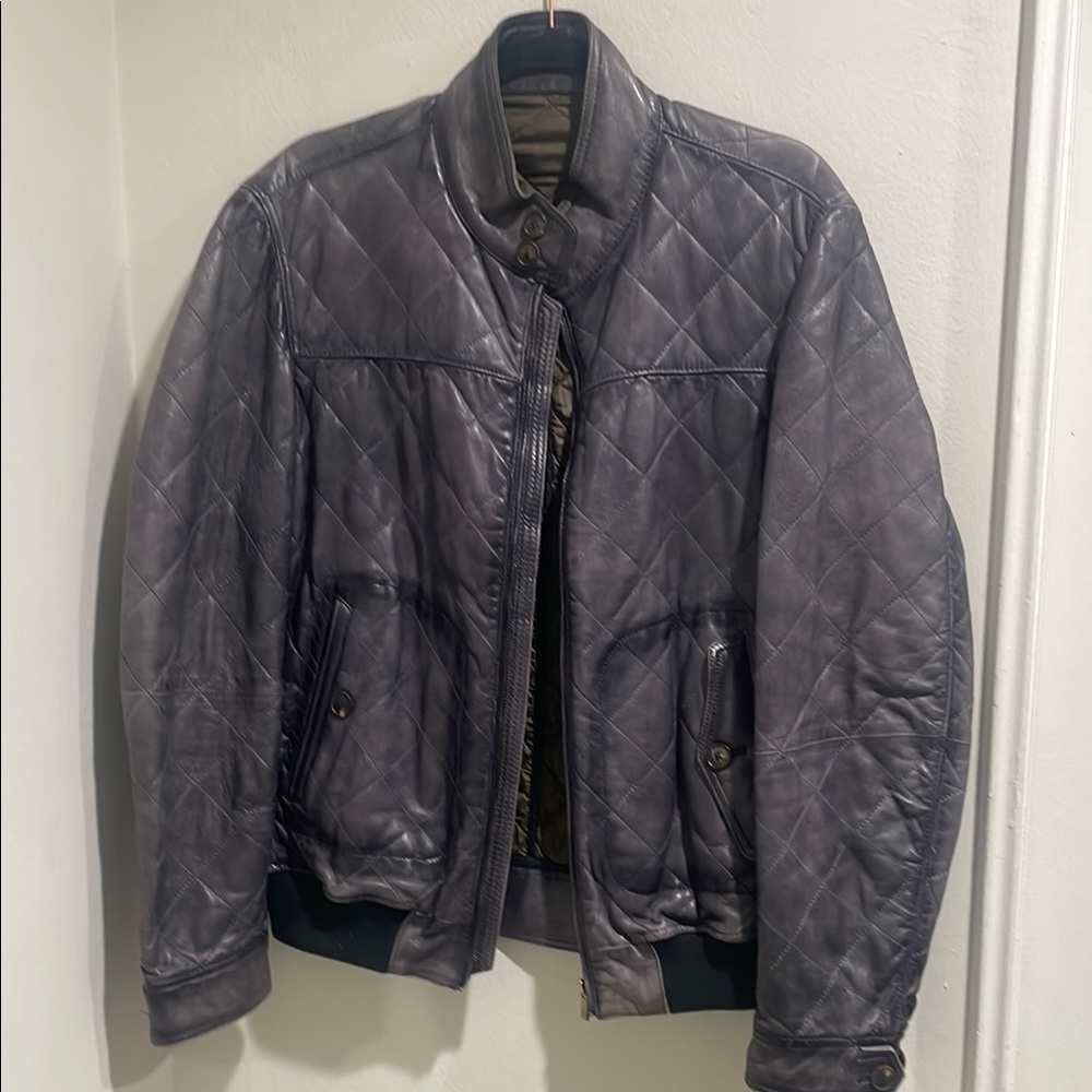 Massimo Dutti Gray Bomber Jacket Quilted Design leather jacket